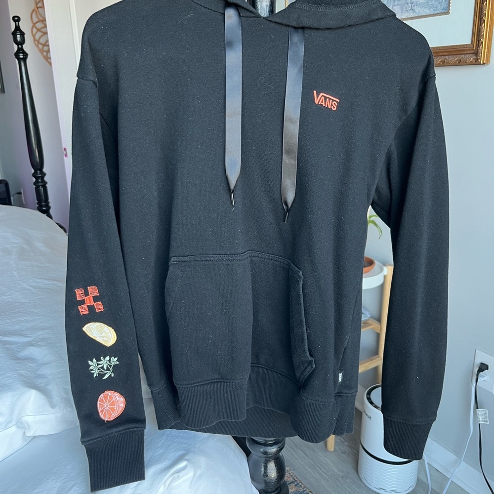 Vans XS Black Hoodie with Fruit Embroidery